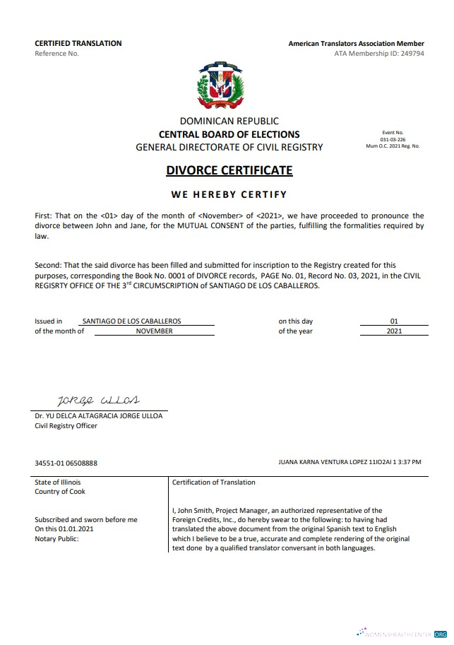 Download Dominican Republic divorce certificate template in Word format Photoshop template